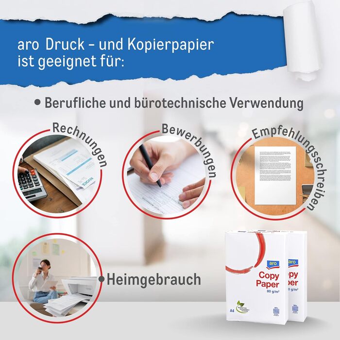Папір для копіювального паперу aro Універсальний папір - DIN A4-80 г/м - 5 x 500 аркушів - білий, універсальний копіювальний папір для домашнього офісу Лазерний принтер, струменевий принтер, рахунки-фактури, домашній офіс