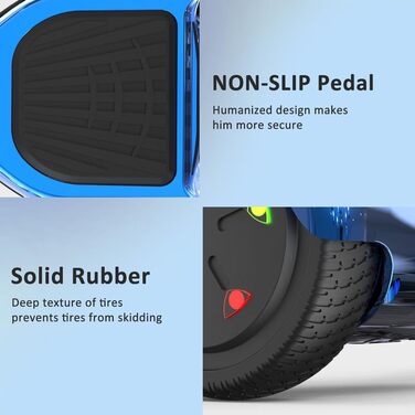 Ховерборди RCB 6,5 дюйма – для дітей та підлітків з Bluetooth, світлодіодний з потужним двигуном, подарунок для дітей, хромований синій