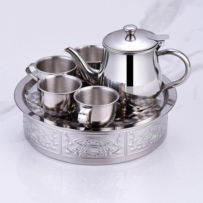 Дитячий набір для чаювання, 10,9 см, нержавіюча сталь, з довгим носиком, з чашками та підносом, розвиваючий ролевий набір для дошкільнят та початківців, для дитячого садка