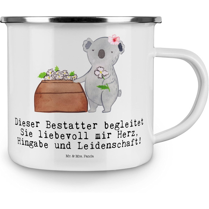 Емальована кемпінгова кружка &quotМістер і місіс Панда&quot з сердечком трунаря - подарунок, келих для відпочинку на природі, келих з нержавіючої сталі для пиття, металевий келих, кемпінговий келих, компанія, білий емальований кемпінговий келих