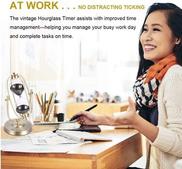 Пісочний годинник SuLiao для Uten, Поворотний на 720, Старовинний білий пісочний годинник, Вінтажний пісочний годинник 1 Hora Reloj de Arena, Великий метал, Пісочний годинник, Офіс, Письмовий стіл, Дім, Весільне оформлення (Чорний, 60 хв)