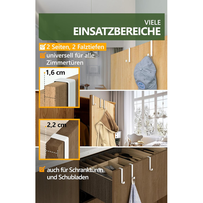 Дверні гачки 4smile - набір з 10 шт. , білі - дверні гачки з нержавіючої сталі для підвішування, універсального використання, двер