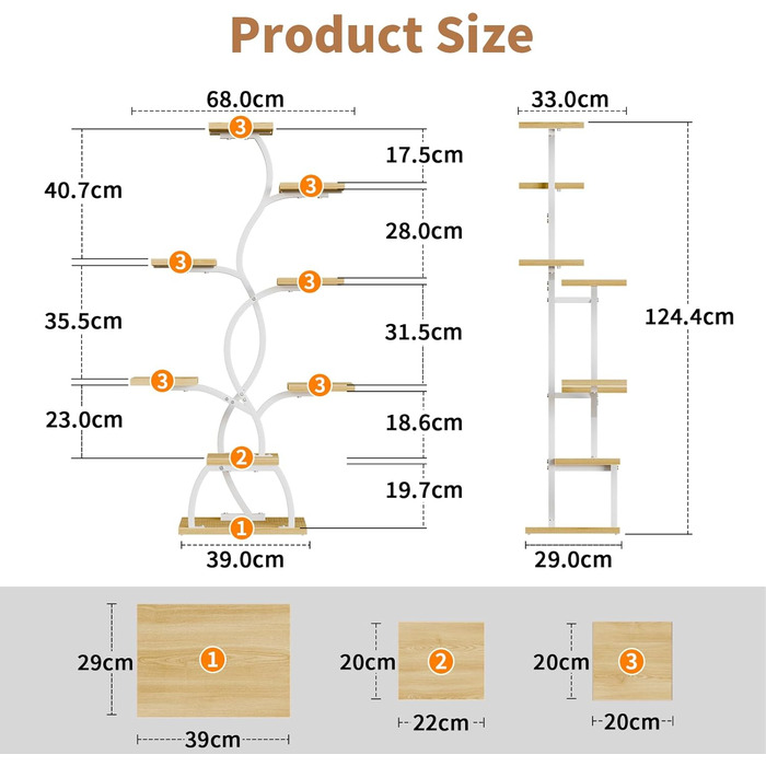 Підставка для рослин з лампою для вирощування - 8-ярусна підставка для квітів 124 см, полиця для рослин з металу та дерева - Квіткові драбини для приміщень та вулиці - Декоративна чорна квіткова підставка для балкону, біла