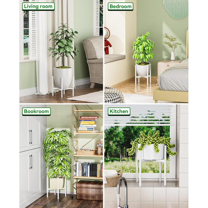 Регульована підставка для рослин JANE EYRE металевий тримач для горщиків з антикорозійним покриттям, велика підставка для рослин для дому, тримач для рослин у горщиках, підходить для різних горщиків (білий)