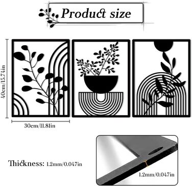 Панелі Сучасний геометричний металевий настінний декор Настінний декор Металевий чорний настінний декор Настінне мистецтво для вітальні Для дому, спальні, вітальні (30x40 см), 3