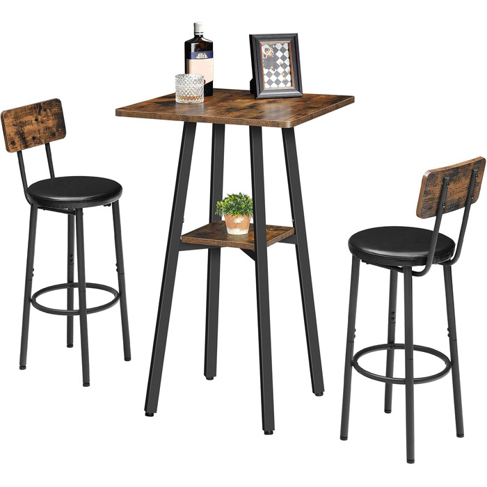 Барний стіл HOOBRO на 2 рівні, високий бістро-стіл, невеликий стоячий стіл з 2 стільницями, кухонний стіл, балконний стіл, для вітальні, конференц-залу, бару, рустикальний коричневий та чорний EBF51BT01