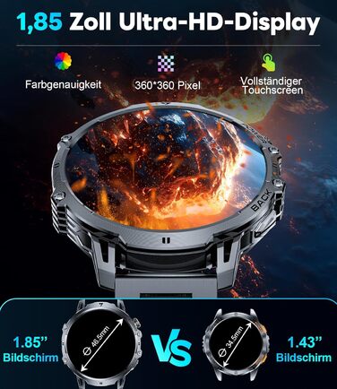 Розумний годинник LIGE Military для чоловіків - 1000 мАг/1,85 дюйма HD великий сенсорний екран/світлодіодна підсвітка, фітнес-годинник з більш ніж 110 спортивними режимами, відстеження серцевого ритму/сну, 2 браслети, водонепроникність IP68, спортивний го