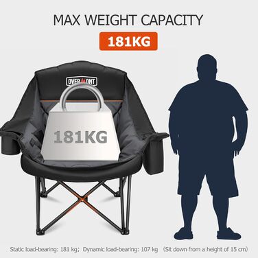 Крісло для кемпінгу OVERMONT з підігрівом XL для дорослих складне крісло, ідеальне для зимових поїздок на природу, кемпінгу, риболовлі, чорного/сірого кольору
