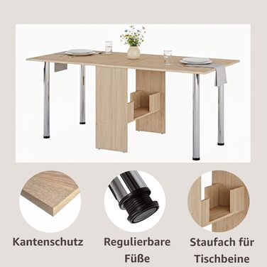 Розкладний обідній стіл Rodnik, Розкладний стіл, Компактний розкладний стіл для кухні, їдальні та офісу, Декор під дерево - Дуб Сонома, 170x873 см