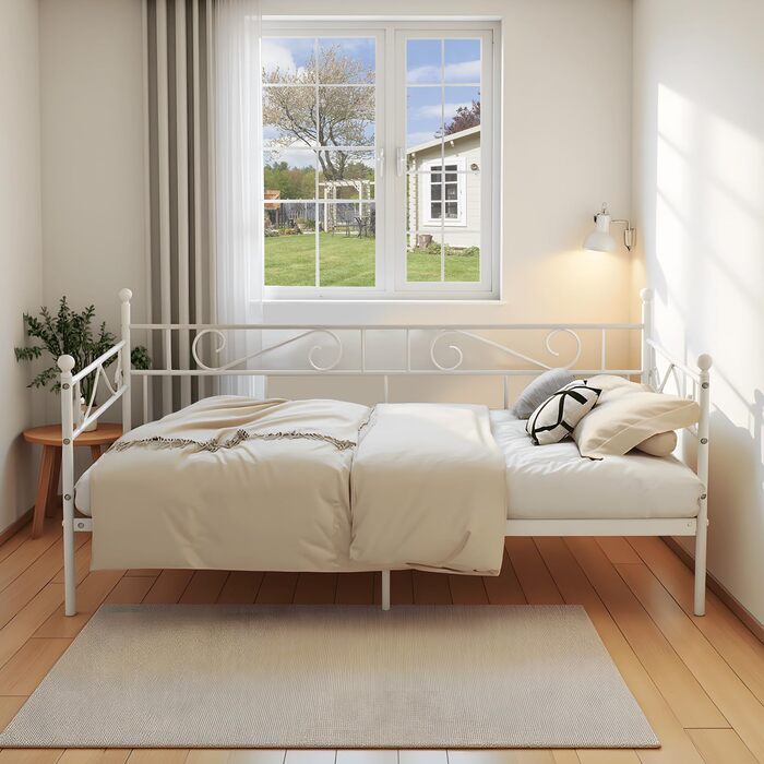 Каркас ліжка-кушетки 90x200 см, металеве водонепроникне сімейне ліжко, гостьове ліжко, металеве ліжко, дитяче ліжко, односпальне ліжко, диван-ліжко, підходить для спальні-вітальні, білий колір 90 x 200 см
