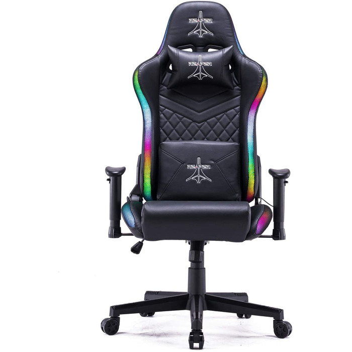 Професійне ігрове крісло Reaper з інтегрованою технологією RGB LED, регульованою спинкою, різнокольоровими світлодіодними профілями з широким вибором кольорів (чорне)