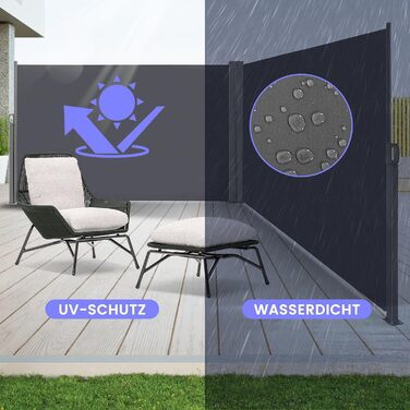 Розсувна двостороння бічна маркіза, створює приватність на вулиці, до 6 м, функція автоматичного згортання, захист від сонця та вітру, бічна шторка як екран для забезпечення конфіденційності (антрацит, висота 1,53 м, антрацит 160 см)