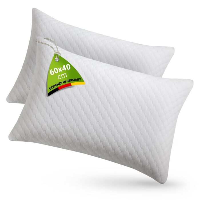 Комплект подушок Juskys з 2 шт. , 40x60 см Подушки з піни з ефектом пам&39яті з дихаючим наповнювачем та чохлом, який можна прати Білий 40 x 60 см