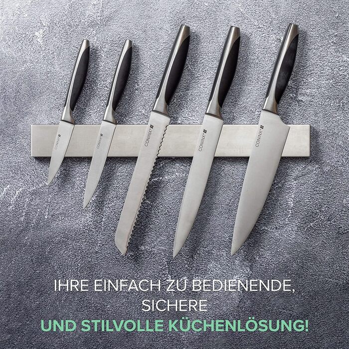 Ніж Coninx з магнітною смугою 40 см з високою вантажопідйомністю Магнітний тримач ножа з нержавіючої сталі Кухонний ніж Магніт 1400 Гаус Легко збирається без свердління красиво оброблений із закругленими кутами