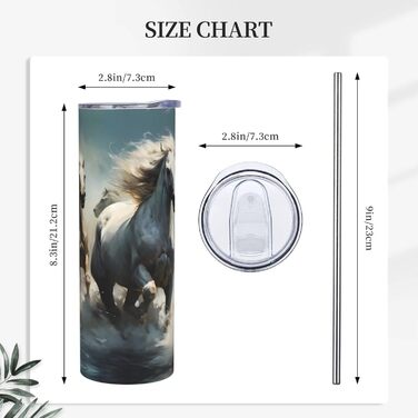 Кухоль з прямою трубочкою, дизайн коні, що біжать по річці, друкований, підходить для кемпінгу, офісу та дому, 590 мл