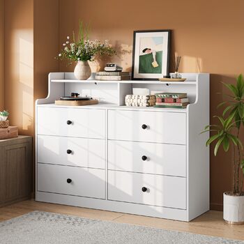 Комод LINSY HOME з 6 шухлядами, білий високоякісний дерев&39яний комод, лляна скриня для спальні, сучасний дизайн, розміри 133 102,8 39,8 см