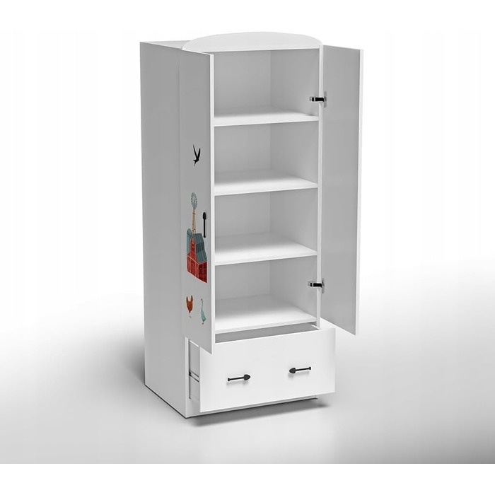 Дитяча шафа для одягу з 2 дверцятами та фермерським мотивом - Міцні та яскраві меблі для дитячої кімнати 60X75X190 см PL 699