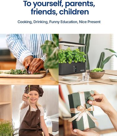 Системи гідропонного вирощування iDOO, світлодіодна лампа для рослин із автоматичним таймером, 10 стручків Smart Garden Indoor Herb Garden Hermination Kit, регульована висота, сигналізація про нестачу води