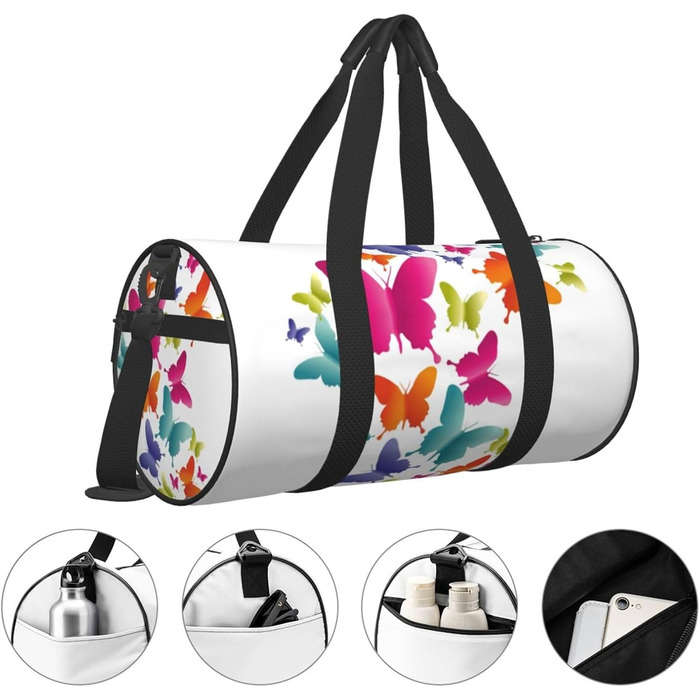 Спортивна сумка-мішок для подорожей з яскравим принтом метеликів, чорна, універсальний розмір, дорожня сумка