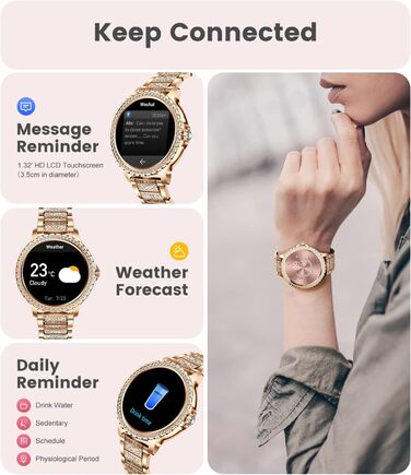 Для Android iOS Smart Watch Women 100 Sports Activity Tracker 1.32" HD Touch Screen Heart Rate Sleep Monitor Diamond Rose Gold Steel Women Smartwatch BW1845D-A