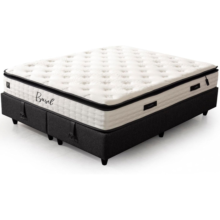 ПОСТІЛЬНА БІЛИЗНА BSS Матрац Basel 160x200 см з топпером Преміальний пружинний матрац Pocket Spring, висота 30 см, рівень жорсткості H3 7-зонний ортопедичний, дихаючий та гіпоалергенний (1 матрац з топпером) 160 x 200 см