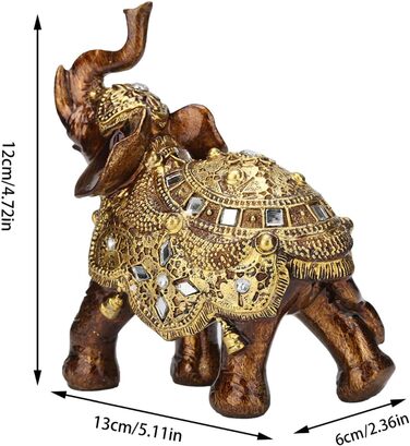 Золота статуетка слона з полімерної смоли, Елегантна статуетка слона з хоботом, спрямованим вгору, Багатство, Щаслива колекційна фігурка, Подарунок, Прикраса для дому, Орнамент фен-шуй, Прикраса слона (L)