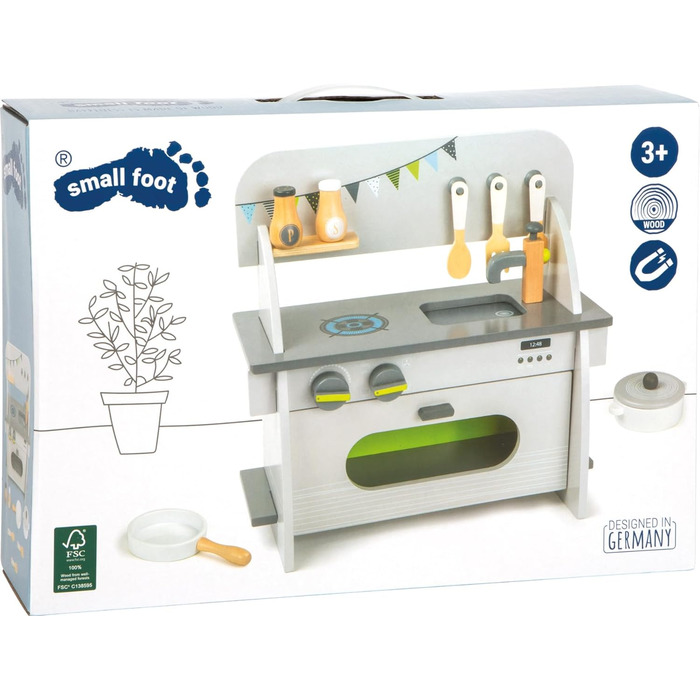 Маленька дитяча кухня Компакт з дерева, з духовкою, ручками, каструлею, сковорідкою та кухонним помічником, від 3 років, 11158, 36
