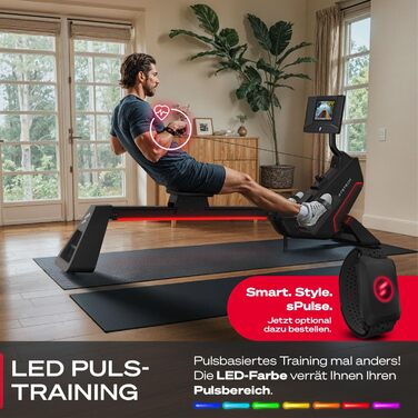 Гребний тренажер преміум-класу Sportstech sRow/10 дюймів/Lite для домашнього використання сенсорний дисплей/ручка - якісний німецький бренд - додаток з тренуваннями та курсами тренувань, складний гребний тренажер зі світлодіодною технологією, домашній спо