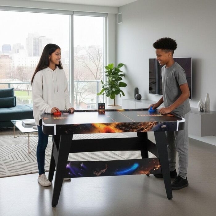 Світлодіодний стіл для аерохокею від FASports, аерохокей для дітей/підлітків віком від 8 років, стіл для аерохокею з повітряними штовхачами та шайбами, що світяться Solar Fury 138x67x82 см