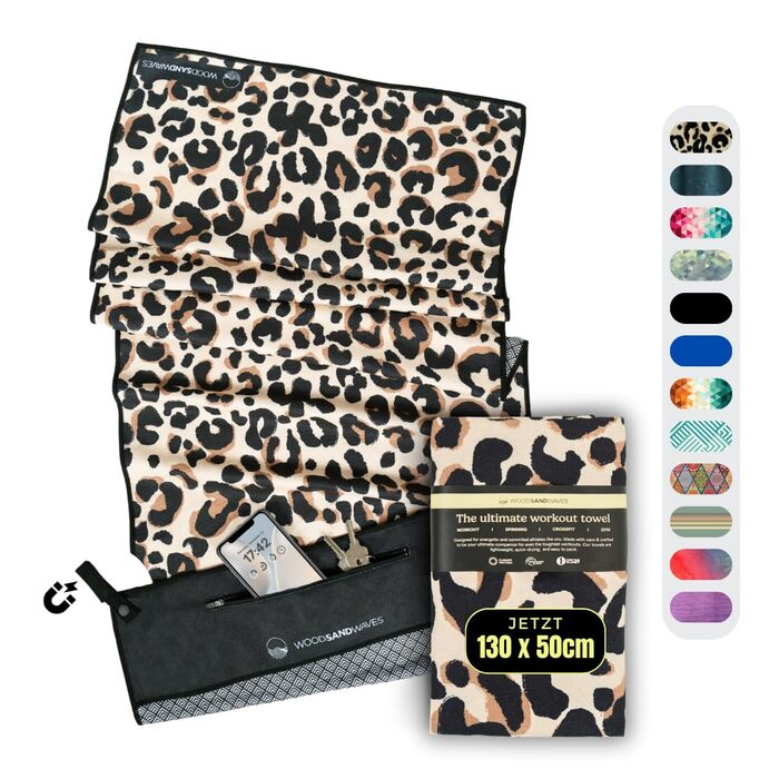 Фітнес-рушник WOODSANDWAVES з дизайнерським дизайном, кишенею та надзвичайно сильним магнітом - ідеальний спортивний рушник для тренажерного залу та фітнес-студії Нековзний, без запаху, швидковисихаючий для активного тренування