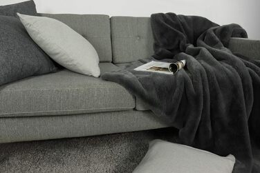 Плед для вітальні, штучне хутро, Rabbit Deluxe, 150x200 см, 750 г/м, плед зі штучного хутра (сірий), сірий, 150 x 200 см