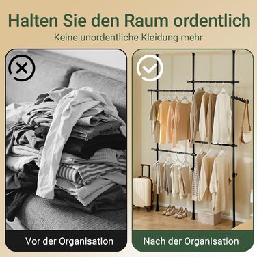 Телескопічна вішалка для одягу SoBuy, міцна вішалка для одягу, регульована відкрита шафа для спальні, вішалка для пальто, чорна KLS03-II-SCH