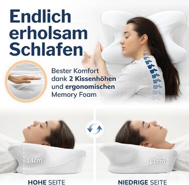 Ортопедична подушка для всіх положень сну Подушка для підтримки шиї для спокійного сну Подушка з піни з ефектом пам&39яті для ідеальної адаптації Ергономічна подушка для полегшення болю в шиї (Біла)