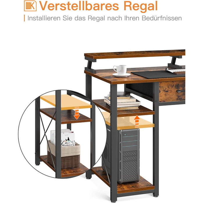 Стіл з 2 шухлядами, комп'ютерний стіл з полицями і підставкою для монітора, офісний стіл з книжковою полицею, комп'ютерний стіл дл