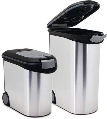 Контейнер для корму Curver, 20 кг, 54 л, металік (чорний/срібний), 49,3 x 27,8 x 60,5 см герметичний контейнер з коліщатками для зберігання сухого корму для собак, захищає від запахів
