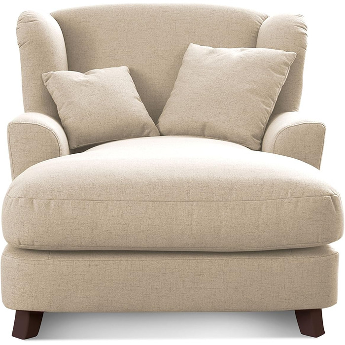 Крісло Cavadore XXL Assado / Велике м&39яке крісло з дерев&39яними ніжками та великим сидінням / Включає 2 декоративні подушки / 109 x 104 x 145 / Плоске плетіння бежевий / Плоске плетіння Linea / Linea світло-бежевий