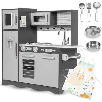 Дитяча іграшкова кухня зі світлодіодним спалахом, дерев'яна дитяча іграшка, рольові кухонні аксесуари, включаючи рольову кухню для