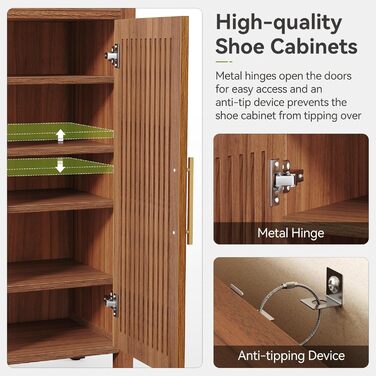 Вузька 5-ярусна взуттєва шафа Tribesigns з рейковими дверцятами та шухлядою Регульована дерев&39яна взуттєва полиця для передпокою, коридору та гардеробу 80 x 36 x 110 см, Коричневий