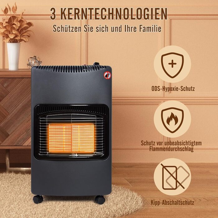 Керамічний газовий обігрівач Todeco потужністю 4200 Вт, чорний, 3 режими нагріву, включаючи регулятор тиску, газовий шланг, керамічний газовий обігрівач для балконів та добре провітрюваних приміщень у приміщенні та на відкритому повітрі