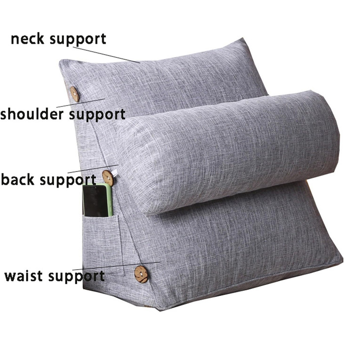 Знімна подушка для читання, подушка для спинки ліжка, крісла, дивана, підлоги, міцна, еластична, розслаблююча подушка, зручна, яку можна прати, клиноподібна подушка, 60 x 20 x 50 см, кавового кольору