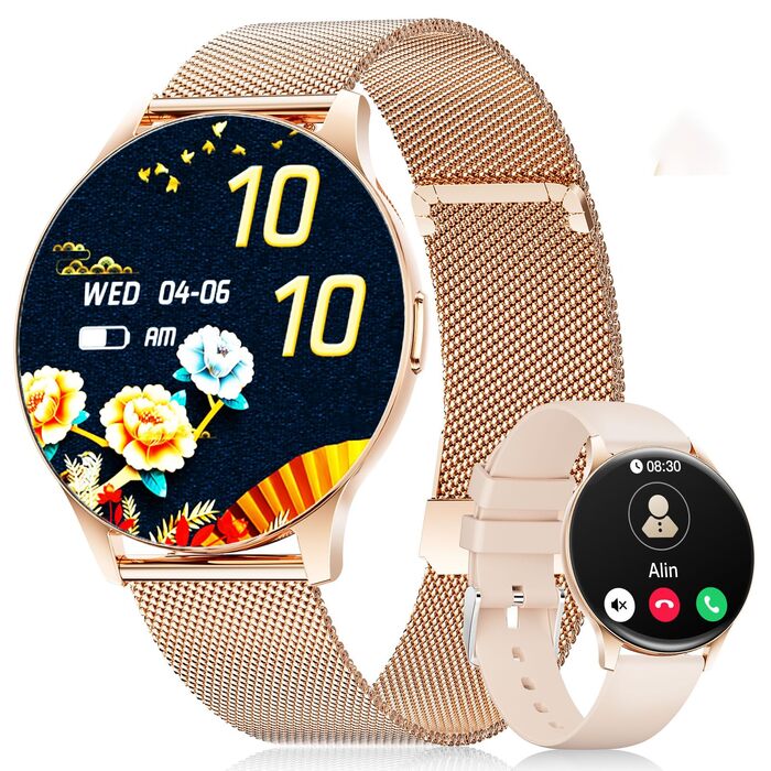 Жіночий смарт-годинник LIGE (2 ремінці), 1,43-дюймовий HD AMOLED-дисплей, смарт-годинник з функцією телефону, фітнес-годинник, спортивний годинник з понад 120 спортивними режимами, відстеження сну, відстеження менструального циклу, годинник для iOS/Androi