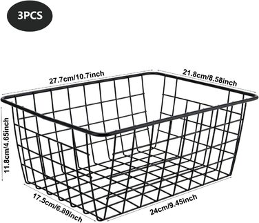 Дротяних кошики для зберігання, маленький металевий кошик 28x22x12 см, кошик для ванної кімнати, настінний залізний підвісний кошик, відкритий дротяний дизайн, сітчастий кошик для зберігання для офісу, кухні, ванної кімнати, 3