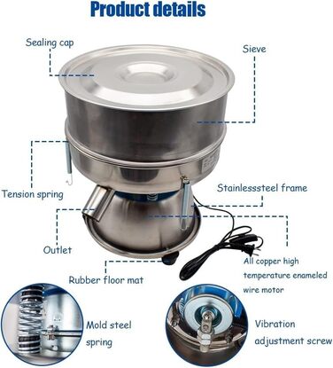 Автоматична просіювальна машина HACSYP, машина для просіювання з нержавіючої сталі, електрична вібраційна машина для просіювання, 40 сіток для борошна, частинки порошку
