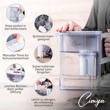 Фільтр для води питної води Фільтр 2,4 л 1 x 2-місячний картридж АКТИВОВАНЕ ВУГІЛЛЯ Пом&39якшує, фільтрує вапно, хлор, пестициди та бактерії, підвищує значення pH (білий)