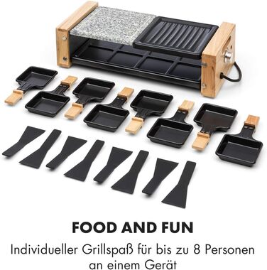 Раклетний гриль, 1200 Вт, пластина гриль 39 х 18 см, безступінчастий термостат, 8 персон, раклетні сковороди зі сталі, гриль і гриль