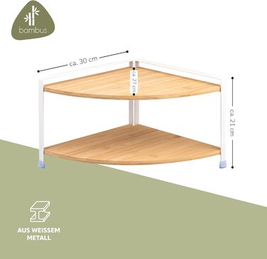 Кутова полиця для спецій eluno з бамбуковими полицями та захистом від подряпин, окремостояча кутова полиця для кухні, універсальний органайзер для більшого простору та порядку - комбінація матеріалів бамбук та метал (білий) білий