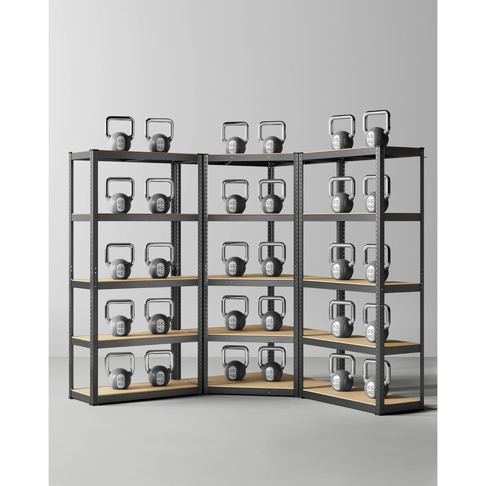 Комплект кутових полиць SONGMICS, 5 ярусів, міцний стелаж, металевий, полиця для зберігання в гаражі, підсобному приміщенні, підвалі, вантажопідйомність до 2625 кг, чорний/натуральний бежевий GLR070B03 5 ярусів (160Г x 160Ш x 180В см) чорний натуральний б