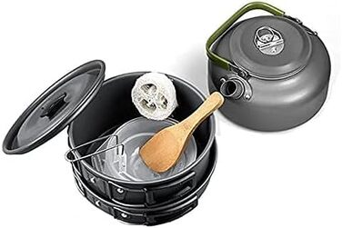 Набір посуду Qtiwe з 10 предметів, горщики для пікніка, набір посуду для кемпінгу, походів на свіжому повітрі, пікніків, барбекю, складні горщики для кемпінгу, сертифіковані FDA