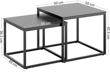 Набір з 2 квадратних дерев&39яних журнальних столиків, сучасний стіл для вітальні, комплект бічних столиків 2-в-1 з металевим каркасом для вітальні, офісу, дизайн лофт Twin Чорний, квадратний