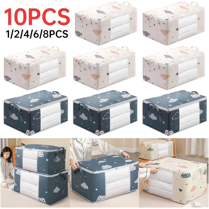 Органайзер для одягу з 3 предметів, сумка для зберігання ковдр та одягу, водонепроникний, органайзер для гардеробу, складаний, велика місткість, для ковдр (2 шт. синього кольору)